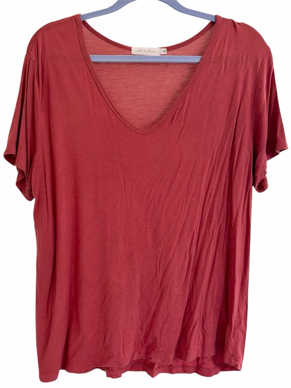 Nordstrom All in Favor V Neck Shirt, Top, Burnt Rust Red, Soft Casual Basic Tee